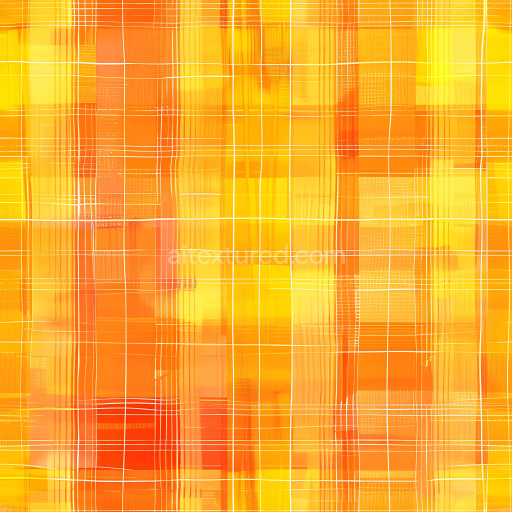 Seamless 3D PBR Plaid Texture in Vibrant Orange and Yellow Hues with Fine White Grid Lines