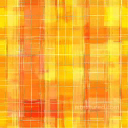 Seamless 3D PBR Plaid Texture in Vibrant Orange and Yellow Hues with Fine White Grid Lines texture preview