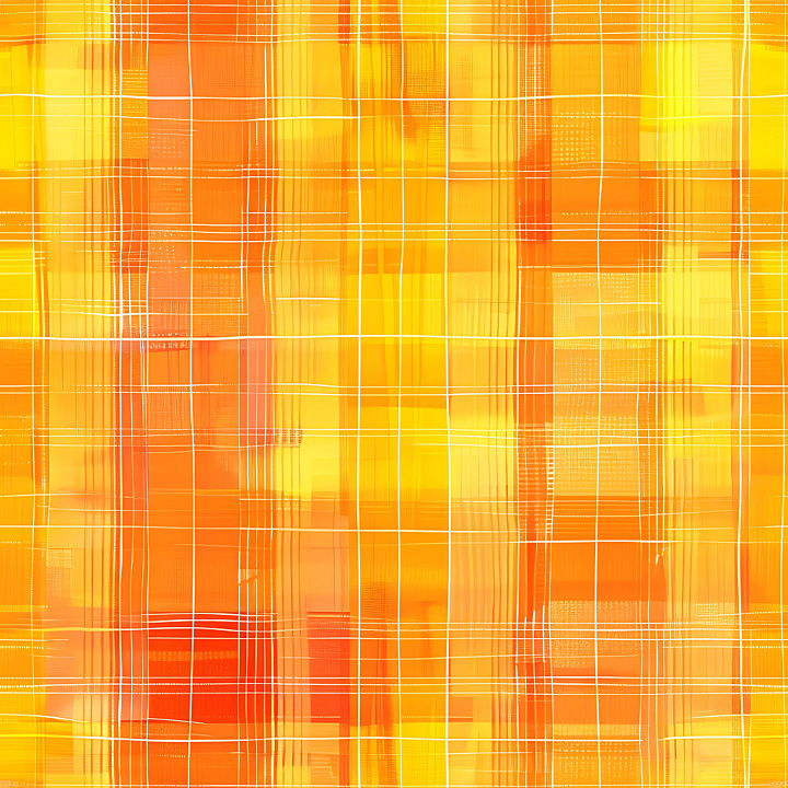 Plaid in Vibrant Orange and Yellow Hues with Fine White Grid Lines seamless PBR texture preview