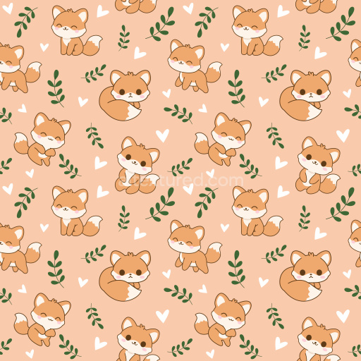 Pattern Bundle - Seamless 3D Pattern PBR Texture Featuring Cute Fox Motifs with Hearts and Green Leaves texture preview