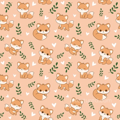 Pattern PBR Texture Featuring Cute Fox Motifs with Hearts and Green Leaves seamless Pattern Bundle PBR texture