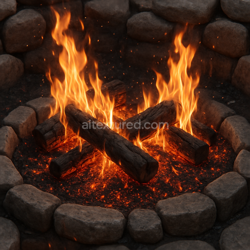 Seamless 3D texture of crackling fire pit stones PBR 8K surface