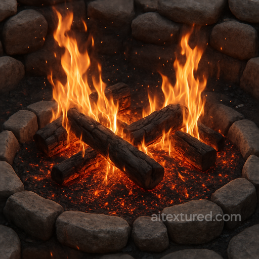 crackling fire pit stones PBR 8K surface seamless Fire PBR texture