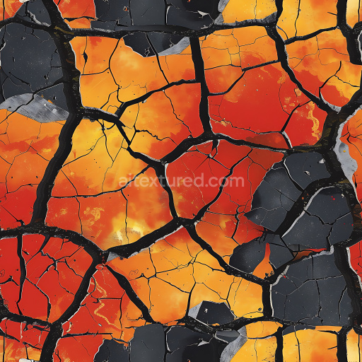 Seamless 3D PBR Texture of Cracked Burnt Orange and Black Painted Surface with Jagged Splits