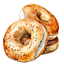 seamless Watercolor Style Bagel with Cream Cheese Breakfast Illustration texture 8k free download PBR