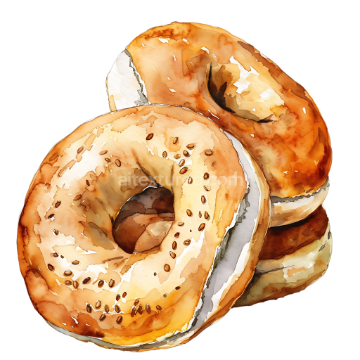 Watercolor Style Bagel with Cream Cheese Breakfast Illustration