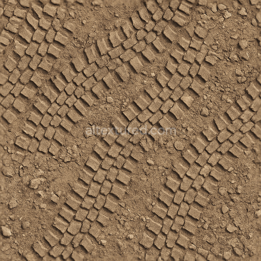 Seamless 3d texture pbr 8k truck tire print on rocky terrain with knobby tread and overlapping prints