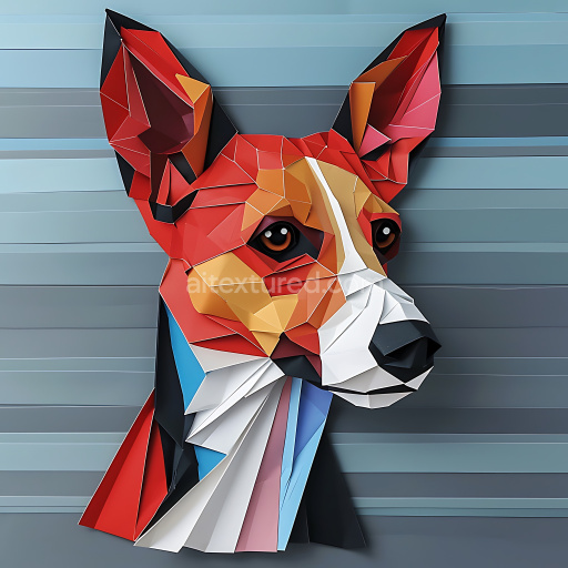 Seamless 3D PBR Texture Featuring Basenji Dog Origami Style with Geometric Color Blocks