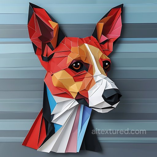 Animal - Seamless 3D PBR Texture Featuring Basenji Dog Origami Style with Geometric Color Blocks texture preview