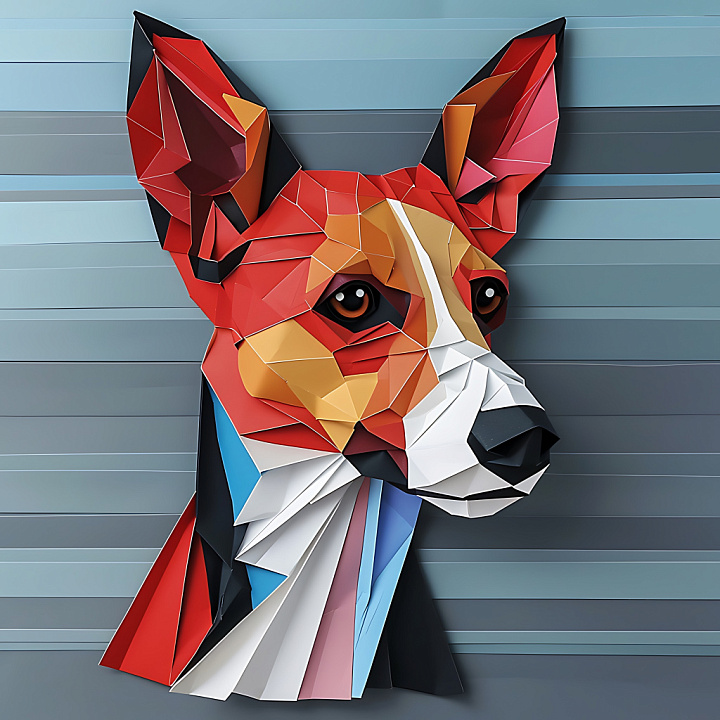 Featuring Basenji Dog Origami Style with Geometric Color Blocks seamless PBR texture preview
