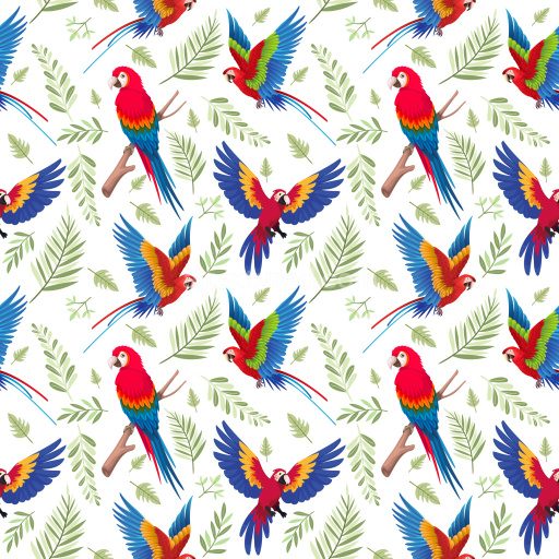 Pattern Bundle - Seamless 3D Pattern PBR Texture Featuring Vivid Parrot Motifs and Tropical Leaves texture preview