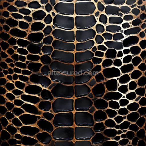 Seamless 3D reptile skin PBR texture featuring glossy black scales and organic patterning