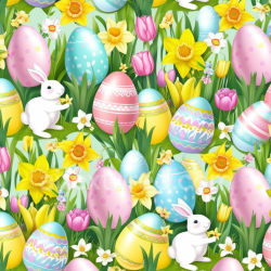 seamless Seamless 3D PBR Easter Digital Paper Texture with Vibrant Painted Eggs and Spring Flowers texture 8k free download PBR