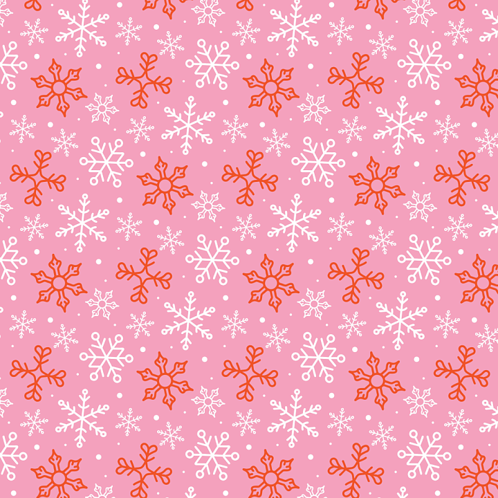Christmas Digital Paper in Pink with White and Red Snowflakes seamless PBR texture preview