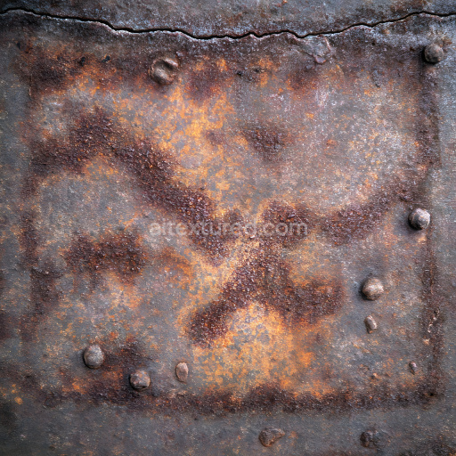 Seamless 3D PBR Rusty Metal Texture Featuring Cracked Surface and Corroded Rivets