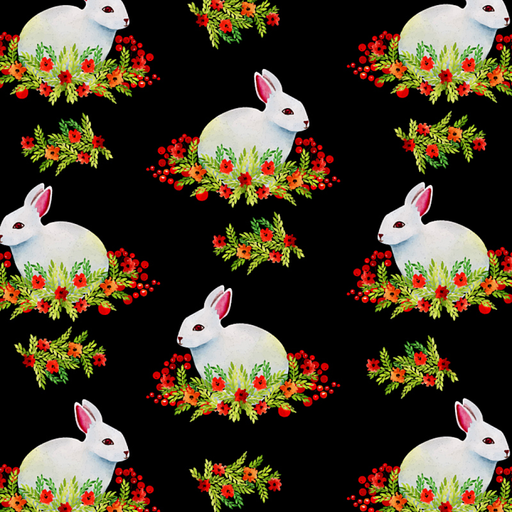All Christmas Digital paper of White Bunnies with Floral Christmas Patt… seamless PBR texture preview