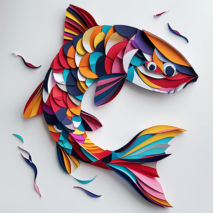Animal of Colorful Origami Fish Scales in Vibrant Layers seamless PBR texture preview