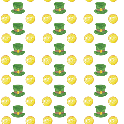 Seamless 3D PBR Texture of Green Leprechaun Hats and Bright Gold Coins Pattern