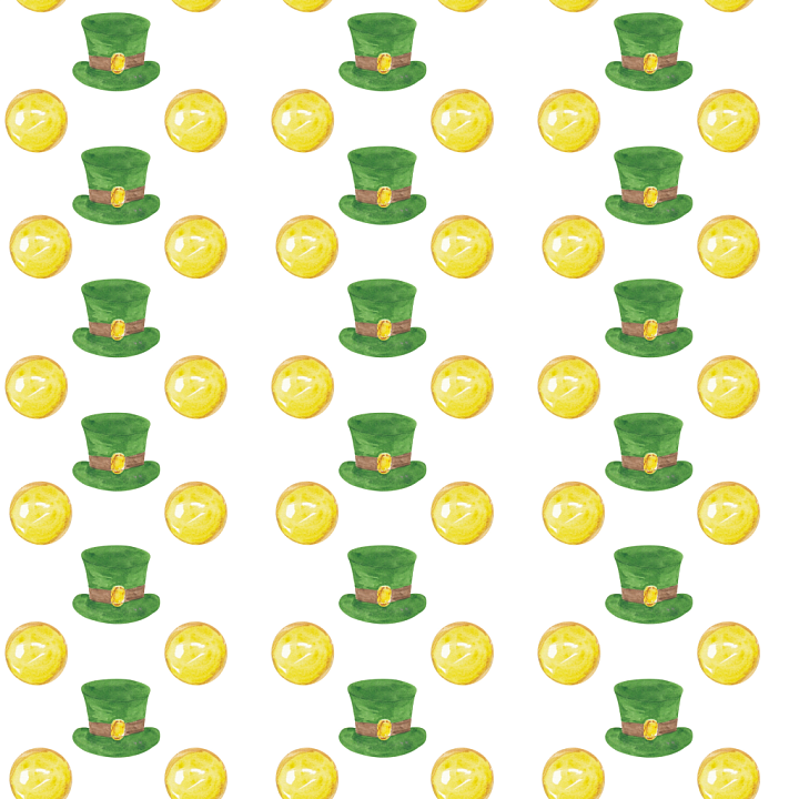 St Patrick Digital Paper Bundle of Green Leprechaun Hats and Bright Gol… seamless PBR texture preview