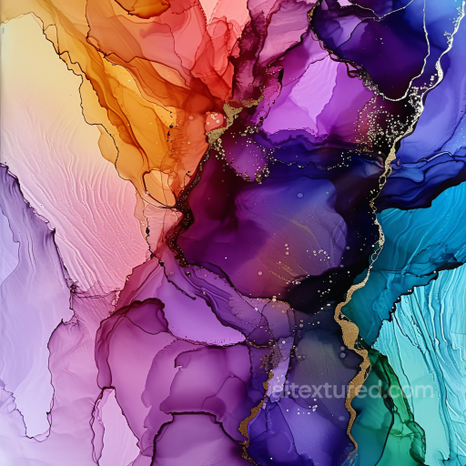 Alcohol Ink PBR Texture Featuring Vibrant Purple and Gold Veins with Fluid Gradient Flow seamless Alcohol ink PBR texture