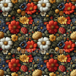 seamless Seamless 3D PBR Embroidered Floral Fabric Texture with Multicolor Flowers texture 8k free download PBR