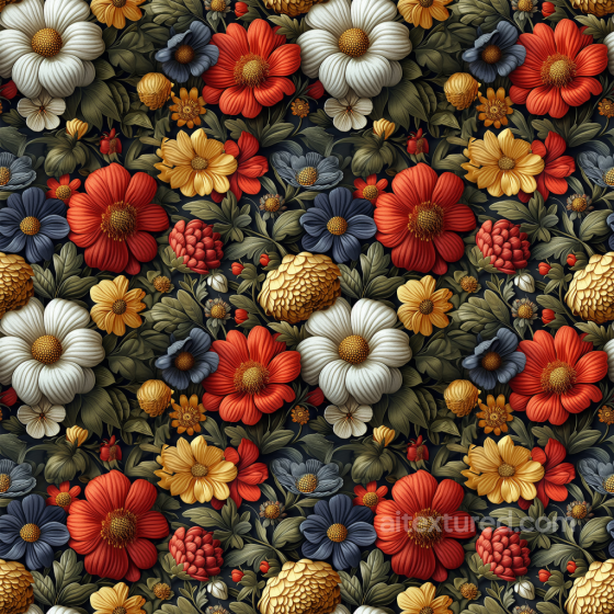 Embroidered Floral Fabric Texture with Multicolor Flowers Embroidered floral texture preview
