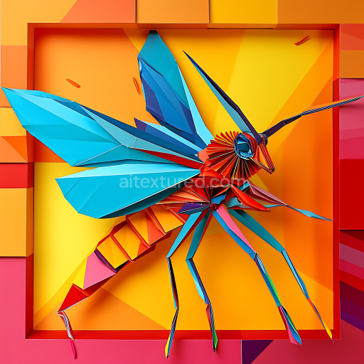 Seamless 3D PBR Texture Featuring Origami Cricket with Geometric Wings and Bright Color Palette