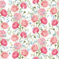 seamless Seamless 3D PBR Texture of Pink Flower Pattern with Delicate Watercolor Blooms texture 8k free download PBR