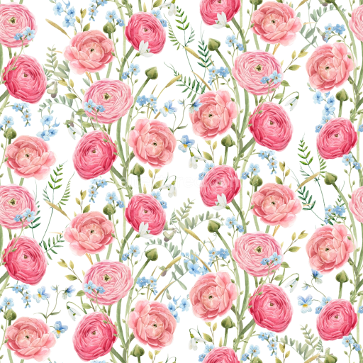 Seamless 3D PBR Texture of Pink Flower Pattern with Delicate Watercolor Blooms