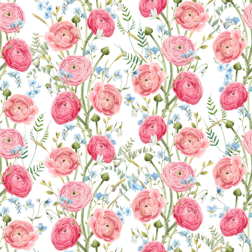 Pink Flower Pattern Seamless Texture with Delicate Watercolor Blooms seamless Pink Flower PBR texture
