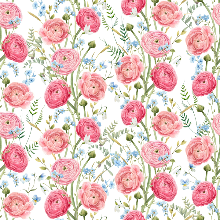 Pink Flower Pattern with Delicate Watercolor Blooms seamless PBR texture preview