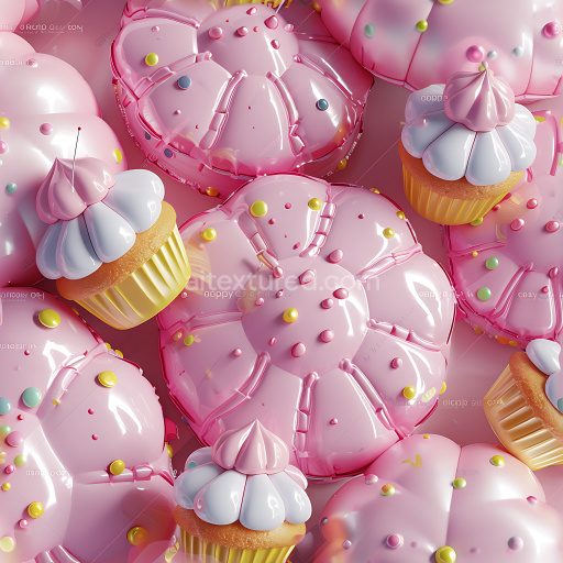 Seamless 3D inflated glossy vinyl texture with pink quilted pillows and colorful dots