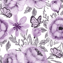 seamless Seamless 3D PBR Purple Flower Texture with Hand-Painted Floral and Butterfly Design texture 8k free download PBR