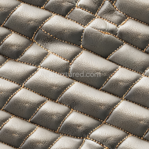 Seamless 3D PBR Texture of Stitched Gray Pebbled Leather with Padded Quilted Panels