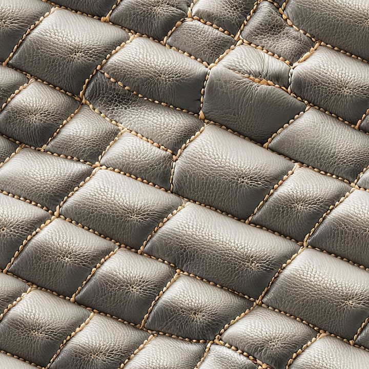 Stitched Gray Pebbled Leather with Padded Quilted Panels seamless PBR texture preview