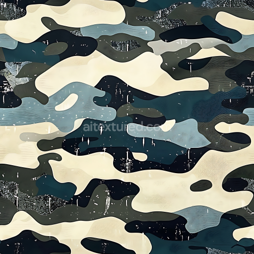 Seamless 3D Coastal Camouflage PBR Texture with Organic Patches and Worn Paint