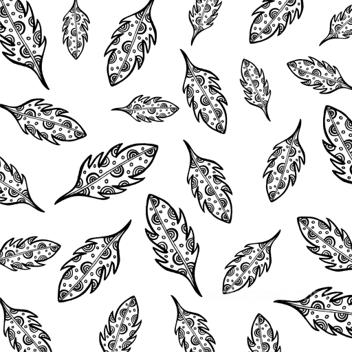 White & Black Texture of Black Ornamental Leaves on White Background seamless White & Black PBR texture