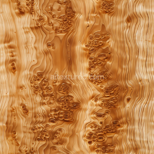 Seamless 3D PBR Wood Burls Texture in Warm Honey Brown with Distinctive Grain Patterns