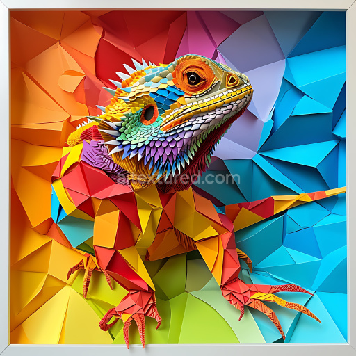 Seamless 3D PBR Texture Featuring Colorful Bearded Dragon Scales and Origami Style