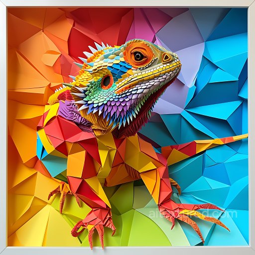 Animal - Seamless 3D PBR Texture Featuring Colorful Bearded Dragon Scales and Origami Style texture preview
