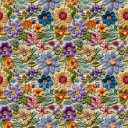 seamless Seamless 3D PBR Texture of Multicolor Embroidered Floral Fabric Pattern texture 8k free download PBR