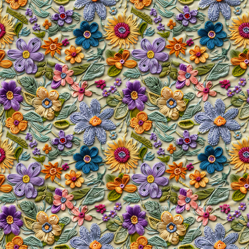 Multicolor Embroidered Floral Fabric Pattern Seamless Texture seamless Embroidered floral PBR texture