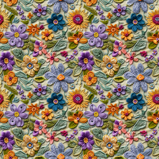 Multicolor Embroidered Floral Fabric Pattern Seamless Texture Embroidered floral texture preview
