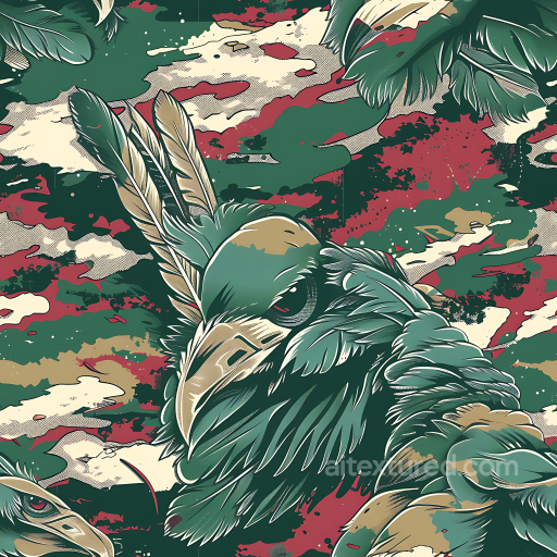 Stylized Woodland Camouflage PBR Texture with Intricate Feathered Design seamless Color Camouflage PBR texture