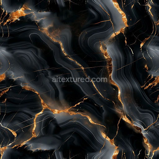 Seamless 3D Black Marble PBR Texture with Luxurious Gold Vein Swirls