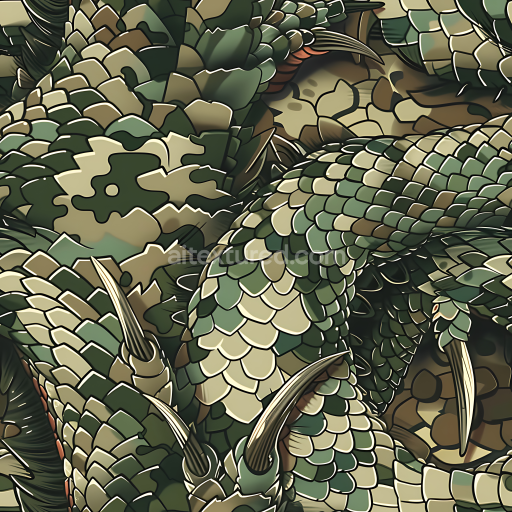 Seamless 3D Stylized Jungle Camouflage PBR Texture with Scale and Claw Details