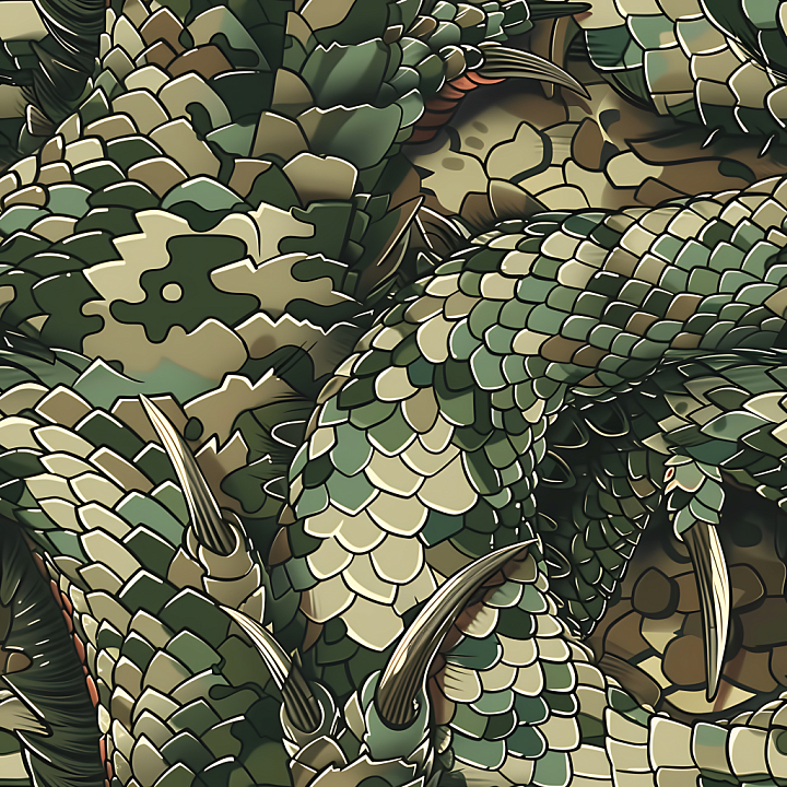 Stylized Jungle Camouflage with Scale and Claw Details seamless PBR texture preview