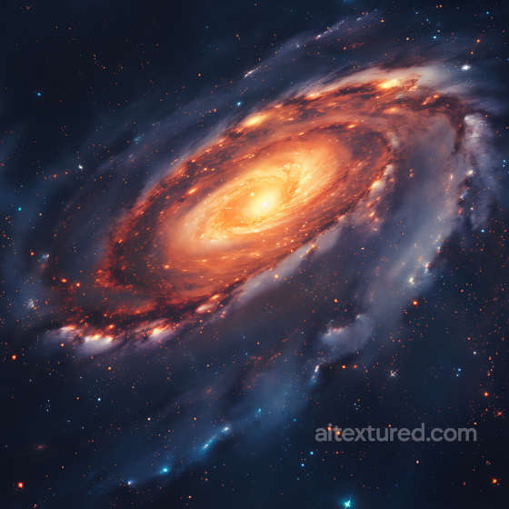 Space PBR Texture Featuring a Luminous Spiral Galaxy with Glowing Orange Core Star, space, planets texture preview