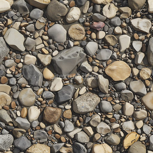 Seamless 3D Pebble Ground PBR Texture Featuring Mixed Smooth and Rough Stones