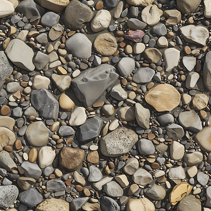 Pebble Ground Featuring Mixed Smooth and Rough Stones seamless PBR texture preview